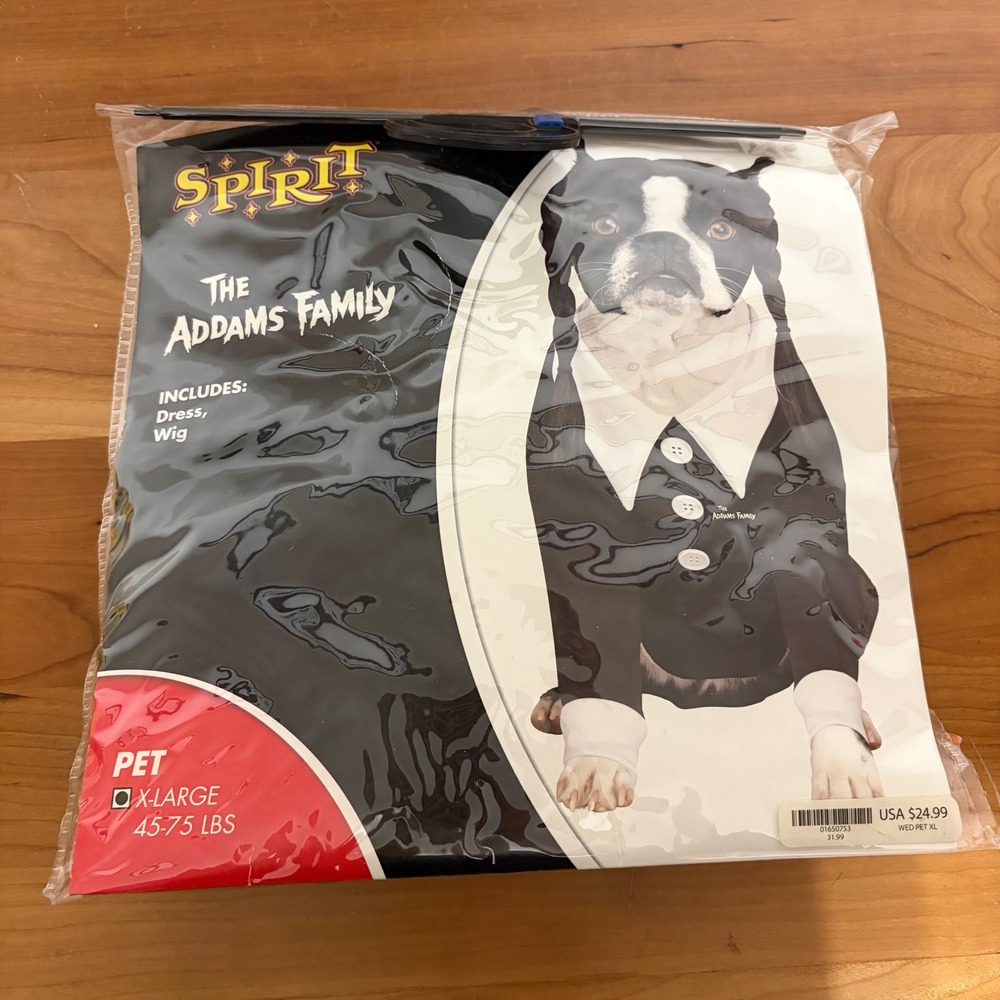 Spirit Halloween Wednesday Addams Pet Costume XL The Addams Family Dress & Wig